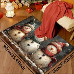 CLEFFNS Christmas Carpet Snowman Floor Mat Doormat Welcome Mat Living Room Carpet Bedroom Carpet Washable Home Decor, 60X90Cm - thumbnail 2