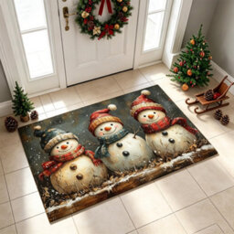 CLEFFNS Christmas Carpet Snowman Floor Mat Doormat Welcome Mat Living Room Carpet Bedroom Carpet Washable Home Decor, 60X90Cm - thumbnail 7