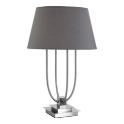Orsina Grey Shade Table Lamp With Four Curved Arms, Desk Lamp With Square Base, Nickel Finish Lighting Accent