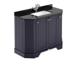 Hudson Reed Floor Standing 4 Door Angled Vanity Unit With 1 Tap Hole Black Marble Top & Basin, Twilight Blue, 1036 X 470 mm