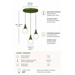 Luminosa Lighting Luminosa Lacrima Cluster Pendant Ceiling Light Green White Glass Shade 3X E27 - thumbnail 4