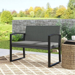 2 Seater Rattan Garden Bench With Cushion, Steel Frame, Light Grey - thumbnail 5