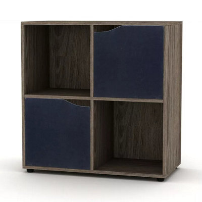 Urbn-Living Urbnliving 4 Cube Anthracite Oak Wooden Bookcase Shelving Display Shelves Storage Unit Wood Shelf Black Door - image 1