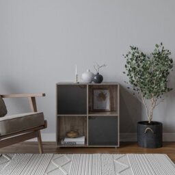 Urbn-Living Urbnliving 4 Cube Anthracite Oak Wooden Bookcase Shelving Display Shelves Storage Unit Wood Shelf Black Door - thumbnail 2