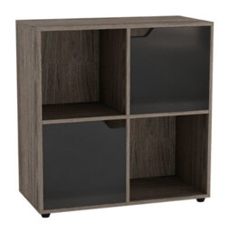 Urbn-Living Urbnliving 4 Cube Anthracite Oak Wooden Bookcase Shelving Display Shelves Storage Unit Wood Shelf Black Door - thumbnail 3