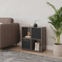 Urbn-Living Urbnliving 4 Cube Anthracite Oak Wooden Bookcase Shelving Display Shelves Storage Unit Wood Shelf Black Door - thumbnail 4