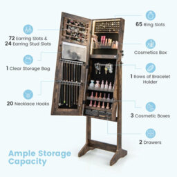 Costway Standing Jewelry Cabinet Lockable Jewelry Armoire W/ Led Lights - thumbnail 5