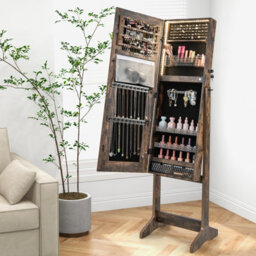 Costway Standing Jewelry Cabinet Lockable Jewelry Armoire W/ Led Lights - thumbnail 4