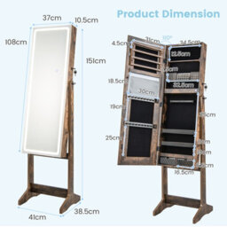 Costway Standing Jewelry Cabinet Lockable Jewelry Armoire W/ Led Lights - thumbnail 2