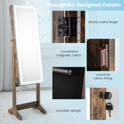 Costway Standing Jewelry Cabinet Lockable Jewelry Armoire W/ Led Lights - thumbnail 9