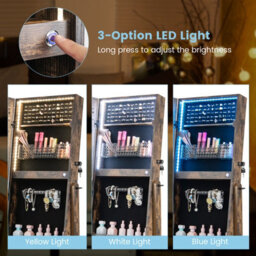 Costway Standing Jewelry Cabinet Lockable Jewelry Armoire W/ Led Lights - thumbnail 8