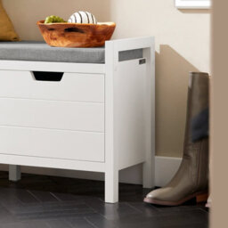 Sobuy Fsr63-Ii-W, Shoe Storage Bench Shoe Rack With Seat Cushion & Double Doors & Hidden Compartment,white - thumbnail 4