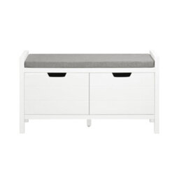 Sobuy Fsr63-Ii-W, Shoe Storage Bench Shoe Rack With Seat Cushion & Double Doors & Hidden Compartment,white - thumbnail 1