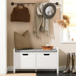 Sobuy Fsr63-Ii-W, Shoe Storage Bench Shoe Rack With Seat Cushion & Double Doors & Hidden Compartment,white - thumbnail 2