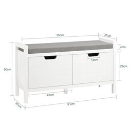 Sobuy Fsr63-Ii-W, Shoe Storage Bench Shoe Rack With Seat Cushion & Double Doors & Hidden Compartment,white - thumbnail 3