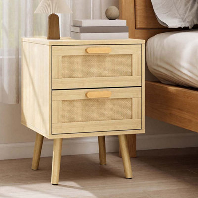 Levede Bedside Table Rattan 2 Pack Drawers Nightstand 57Cm Bedroom Bamboo - image 1