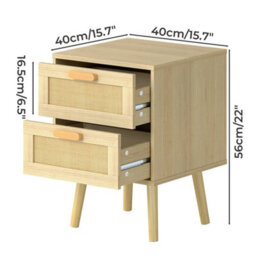 Levede Bedside Table Rattan 2 Pack Drawers Nightstand 57Cm Bedroom Bamboo - thumbnail 4