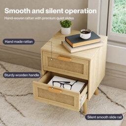 Levede Bedside Table Rattan 2 Pack Drawers Nightstand 57Cm Bedroom Bamboo - thumbnail 5