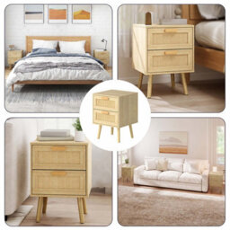 Levede Bedside Table Rattan 2 Pack Drawers Nightstand 57Cm Bedroom Bamboo - thumbnail 6