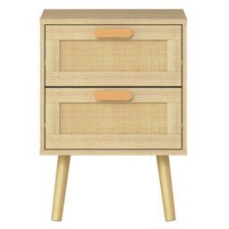 Levede Bedside Table Rattan 2 Pack Drawers Nightstand 57Cm Bedroom Bamboo - thumbnail 3