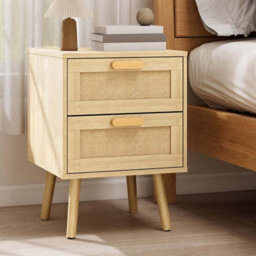 Levede Bedside Table Rattan 2 Pack Drawers Nightstand 57Cm Bedroom Bamboo - thumbnail 1