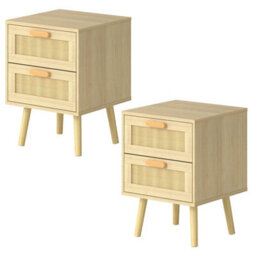 Levede Bedside Table Rattan 2 Pack Drawers Nightstand 57Cm Bedroom Bamboo - thumbnail 2