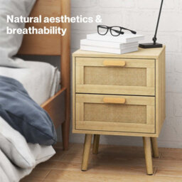 Levede Bedside Table Rattan 2 Pack Drawers Nightstand 57Cm Bedroom Bamboo - thumbnail 8