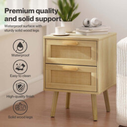 Levede Bedside Table Rattan 2 Pack Drawers Nightstand 57Cm Bedroom Bamboo - thumbnail 9