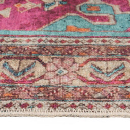 Loomed Bold Teal Blue Pink Persian Style Washable Non Slip Rug 60X110Cm - thumbnail 7
