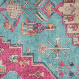 Loomed Bold Teal Blue Pink Persian Style Washable Non Slip Rug 60X110Cm - thumbnail 4