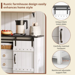 Btm 120Cm Sideboard With Sliding Doors And 3 Drawers, Rustic Coffee Bar Storage Cabinet, White - thumbnail 2