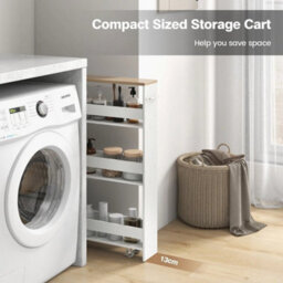 3 Tier Slim Storage Cart Narrow Rolling Kitchen Serving Cart With Open Shelves - thumbnail 5
