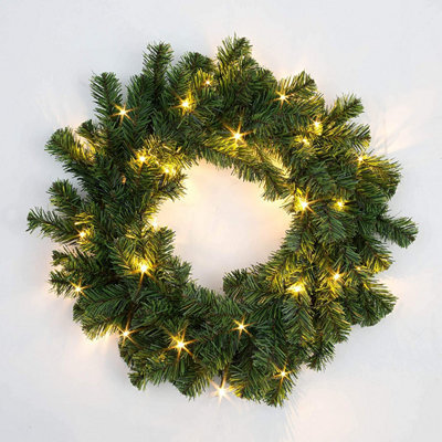 Shatchi 55Cm Pre-Lit Green Christmas Wreath Alaskan Pine With 30 Warm White Leds - image 1