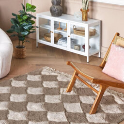 Wyld And Coco Boho Cotton Area Rug 140 X 200 Cm Brown Beige - Hand-Tufted Geometric Design With Tassels - thumbnail 2