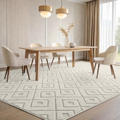 Moonlight Bedding Cream Geometric Rug 160X230Cm, Washable Non-Slip Soft High Low Pile Living Room Carpet - image 1