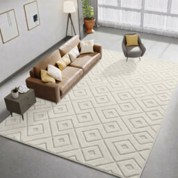 Moonlight Bedding Cream Geometric Rug 160X230Cm, Washable Non-Slip Soft High Low Pile Living Room Carpet - thumbnail 4