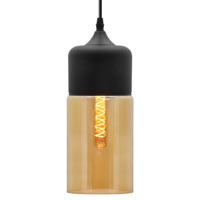 Long Life Lamps Company Retro Amber Glass Pendant Hanging Ceiling Light Shade Cylinder Nordic Lamp Holder H3001 - image 1
