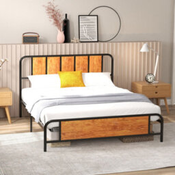 Homcom King Size Bed Frame With Headboard, Steel Bed Base 160 X 207Cm Brown - thumbnail 7
