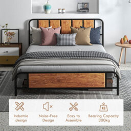 Homcom King Size Bed Frame With Headboard, Steel Bed Base 160 X 207Cm Brown - thumbnail 4