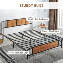 Homcom King Size Bed Frame With Headboard, Steel Bed Base 160 X 207Cm Brown - thumbnail 6