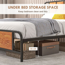 Homcom King Size Bed Frame With Headboard, Steel Bed Base 160 X 207Cm Brown - thumbnail 5