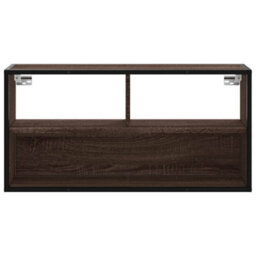 Berkfield Tv Cabinet Brown Oak 80X31X39.5 Cm Engineered Wood And Metal - thumbnail 4