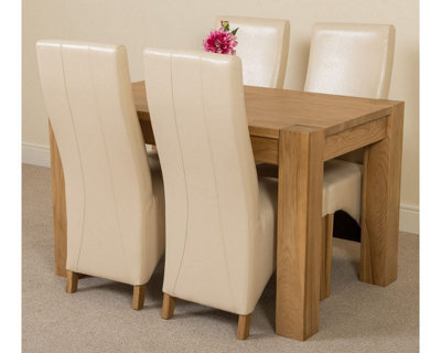 That's Furniture Kuba 125 X 80 Cm Chunky Oak Small Dining Table And 4 Chairs Dining Set With Lola Ivory Leather Chairs - image 1