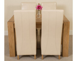 That's Furniture Kuba 125 X 80 Cm Chunky Oak Small Dining Table And 4 Chairs Dining Set With Lola Ivory Leather Chairs - thumbnail 2