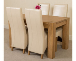 That's Furniture Kuba 125 X 80 Cm Chunky Oak Small Dining Table And 4 Chairs Dining Set With Lola Ivory Leather Chairs - thumbnail 1