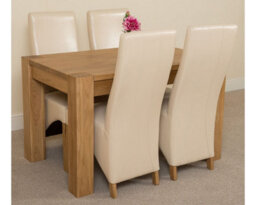 That's Furniture Kuba 125 X 80 Cm Chunky Oak Small Dining Table And 4 Chairs Dining Set With Lola Ivory Leather Chairs - thumbnail 3