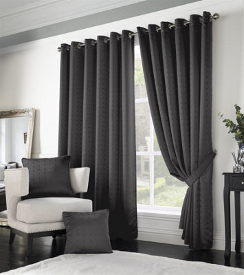 Luxury Living Adiso Eyelet Ring Top Curtains Charcoal - image 1