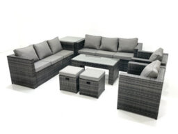 Fimous Rattan Garden Furniture Sofa Set With Coffee Table Armchair Side Table 2 Small Footstools Dark Grey Mixed - thumbnail 2