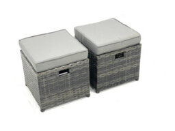 Fimous Rattan Garden Furniture Sofa Set With Coffee Table Armchair Side Table 2 Small Footstools Dark Grey Mixed - thumbnail 7