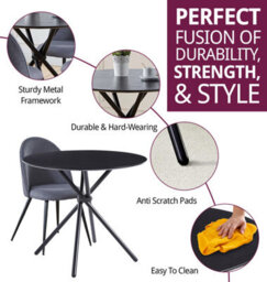 Hallowood Furniture Cullompton Small Round Black Dining Table 90Cm With 4 Curved-Back Grey Fabric Chairs - thumbnail 2